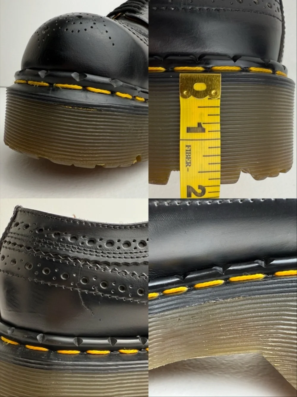 Vintage Dr. Martens Made in England Black Wingtip Platform Steel Oxfords UK 6